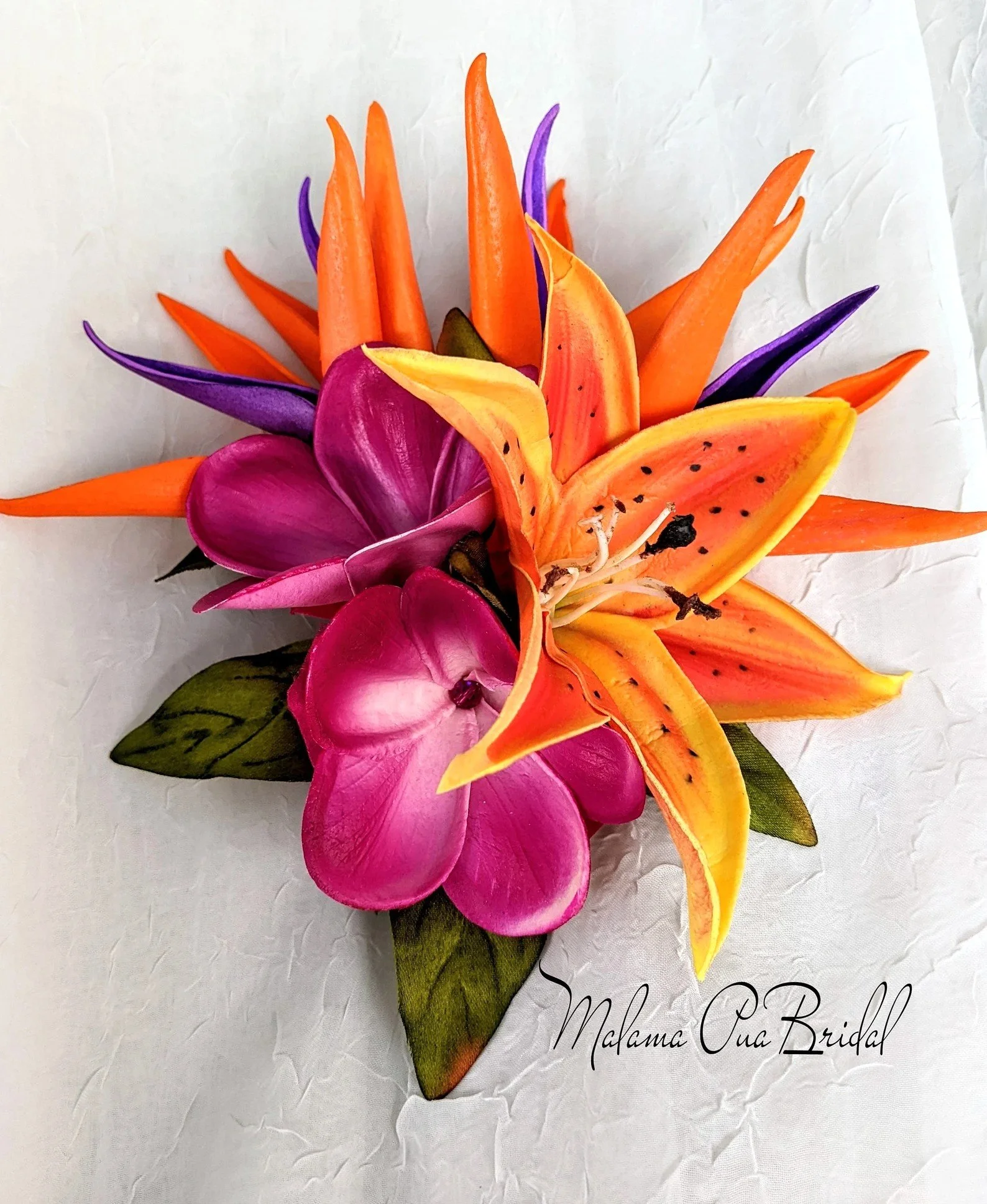 Bridal Hair Accessory with Real Touch Tropical Flowers including